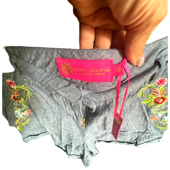 NWT Womens Crop Top & Short 2Pc Set Floral Embroidery Tie-Sleeve Size XS Blue - Picture 10 of 12